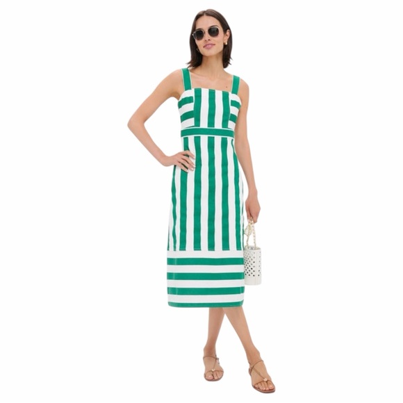 NWT Tuckernuck HYACINTH HOUSE Green & White Striped Hooper Denim Midi Dress XS - Picture 2 of 12
